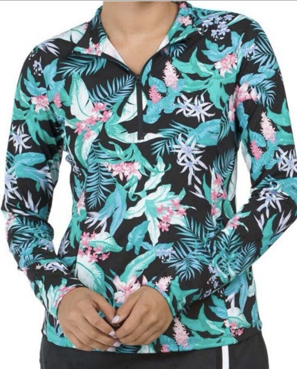 Tommy Bahama Golf Pullover Top Women's Medium 1/4 Zip Tropical Quick Dry UPF 50 - Picture 2 of 10